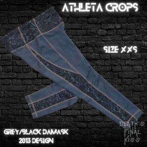 HTF Athleta Gray Black Damask Cropped Leggings Roller Derby Weight Lifting XXS